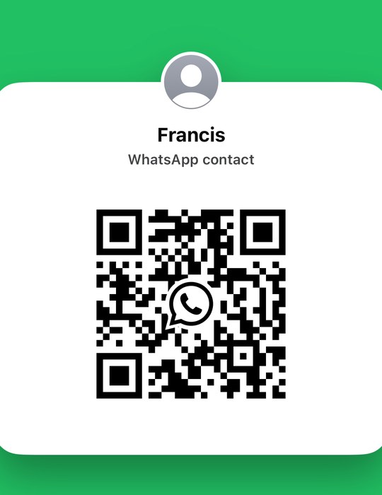 WhatsApp QR · scan to chat with Francis